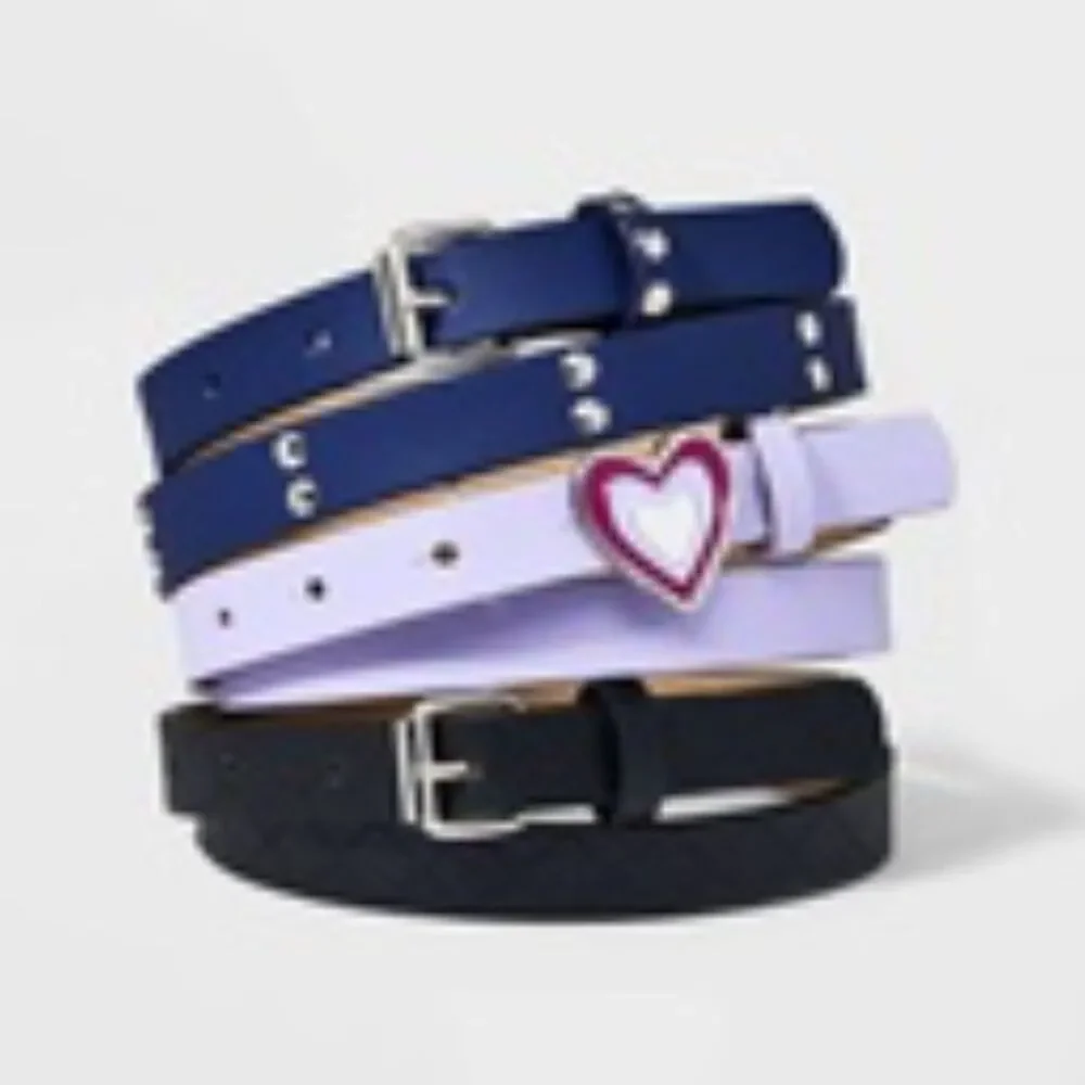 Girls' 3pk Belt Set, NEW